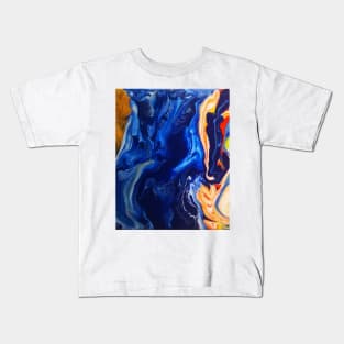 Blue Ocean With Rocks and Beach Abstract Fluid Art Waves Kids T-Shirt